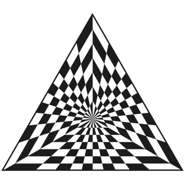 Siyah üçgen desen. Optik illüzyon grafiği. Geometrik vektör sanatı. Damalı üçgen tasarım. EPS 10.