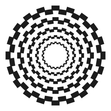 Dama çemberi deseni. Cesur geometrik tasarım. Siyah ve beyaz kontrastı. Soyut vektör şekli. EPS 10.