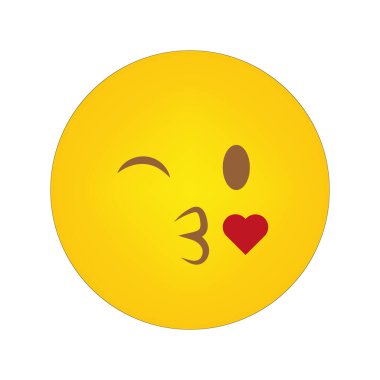 Öpüşen surat emojisi. Kalpli sarı bir ifade. Şirin bir vektör gülümsemesi. Göz kırpan yüz ifadesi. EPS 10.