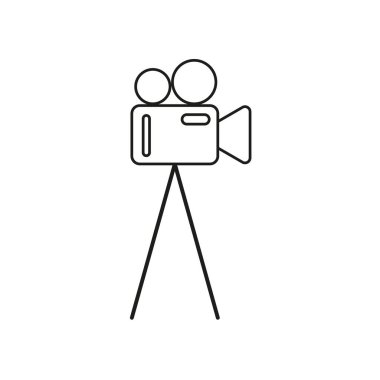 Film kamerası ikonu. Retro kamera vektörü. Tripod video sembolü. Siyah taslak tarzı. EPS 10.