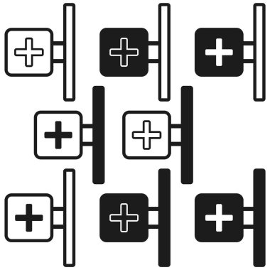 Siyah ve beyaz haçlar. Cesaret artı semboller. Tekrar eden geometrik şekiller. Vektör çizimi. EPS 10.
