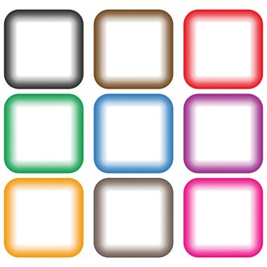 Gradyan kare çerçeveler. Çok renkli, canlı sınırlar. Yuvarlak kenar şekilleri. Vektör soyut arkaplanı. EPS 10.