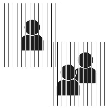 Mahkum simgesi. Mahkum vektör silueti. Parmaklıkların arkasında. Siyah suçlu taslağı. EPS 10.