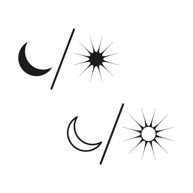 Güneş ve ay. İkili gök sembolleri. Minimum vektör biçimi. Siyah beyaz tasarım. EPS 10.