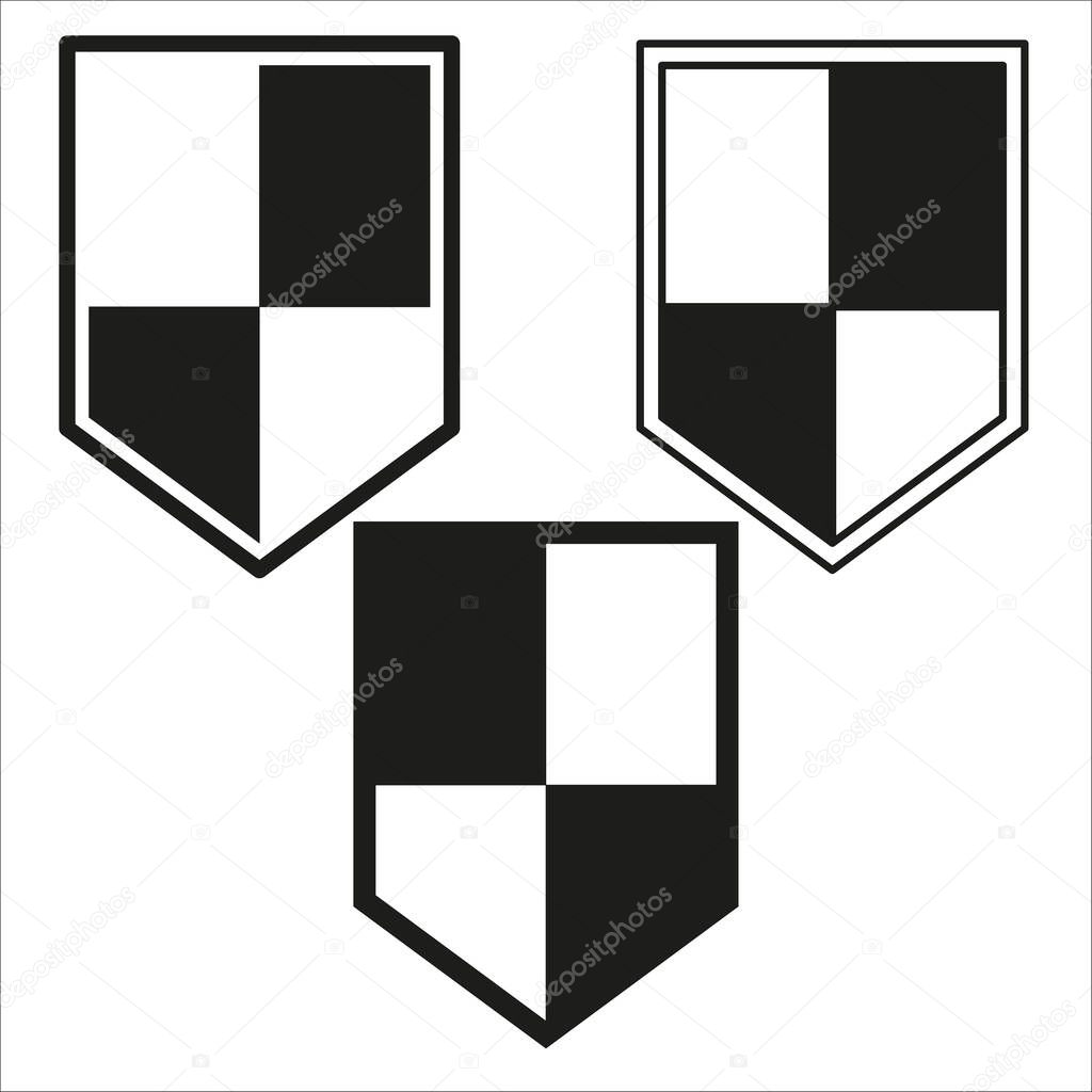 Shield icon. Black and white emblem. Simple heraldic vector. Symmetrical checkered shape. EPS 10.