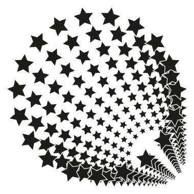 Yıldız spiral deseni. Parlayan yıldızlar konsepti. Dekoratif dairesel sembol. Vektör tasarımı. EPS 10.