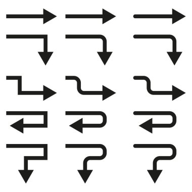 Açısal ok simgeleri. Vektör yönü şekilleri. Siyah nokta dönüyor. Basit yol sembolleri. EPS 10.