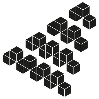 Isometric küp tasarımı. Geometrik 3 boyutlu şekiller. Siyah ve beyaz. Soyut blok yapısı. EPS 10.