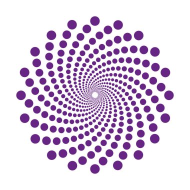 Mor noktalı spiral. Soyut dairesel desen. Dinamik girdap etkisi. Vektör arkaplan tasarımı. EPS 10.