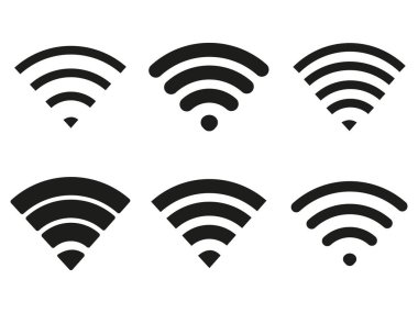 Wi-Fi simgeleri. Sinyal gücü. Kablosuz ağ. Siyah basit semboller. EPS 10.