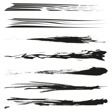 Fırça darbesi hazır. Boya sıçrama koleksiyonu. Mürekkep deseni çeşitliliği. Vektör grunge illüstrasyonu. EPS 10.