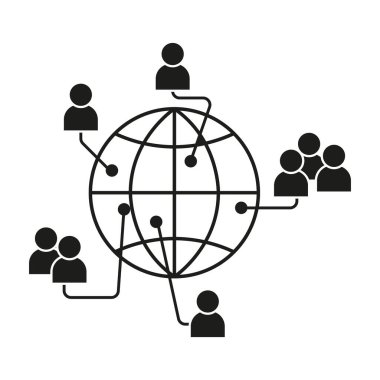 Küresel iletişim simgesi. Dünya çapında ağ sistemi. Birbirine bağlı insanlar sembolü. Dijital teknoloji vektörü. EPS 10.
