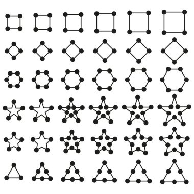 Geometrik şekil seti. Çokgen düğümü sembolü. Yıldız üçgeni koleksiyonu. Vektör deseni çizimi. EPS 10.