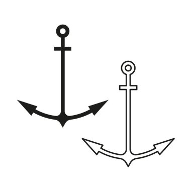 Çapa sembolü. Denizcilik unsuru. Siyah beyaz ikon. Vektör çizimi. EPS 10