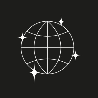 Dünya ikonu. Parlayan yıldızların sembolü. Basit bir dünya şekli. Vektör çizimi. EPS 10.
