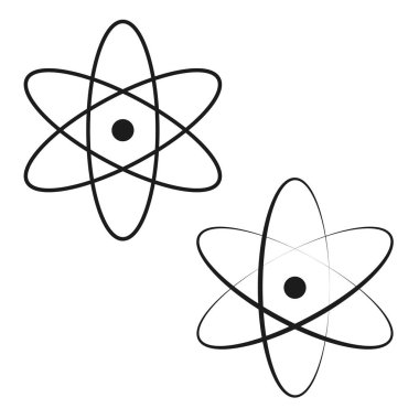 Atom vektör simgesi. Bilim ve fizik sembolü. Siyah ve beyaz çizgiler. Asgari illüstrasyon. EPS 10.