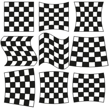 Damalı bayrak deseni. Dalgalı geometrik tasarım. Siyah beyaz soyut doku. Optik illüzyon etkisi. EPS 10.