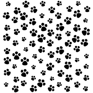Siyah pençe izleri. Evcil hayvan ayak izleri. Kusursuz hayvan dokusu. Basit vektör arkaplanı. EPS 10.