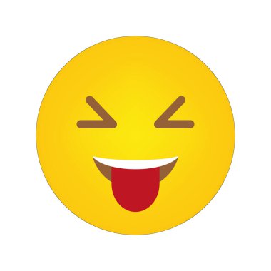 Komik emoji suratı. Gülümseyen sarı daire. Dil dışa doğru. Vektör çizimi. EPS 10.