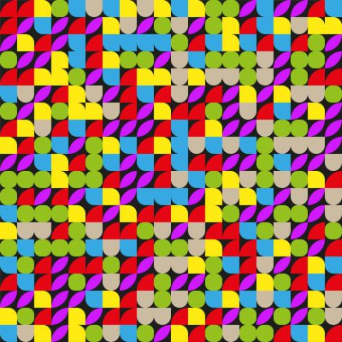 Renkli soyut desen. Geometrik dikişsiz doku. Modern dekoratif arka plan. Canlı sanatsal kompozisyon. EPS 10.