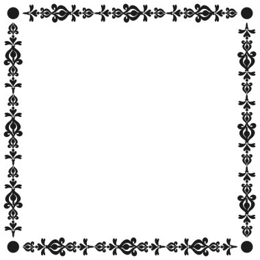 Çiçeksel dekoratif sınır. Siyah süs çerçevesi. Geleneksel köşe tasarımı. Simetrik vektör şekli. EPS 10.