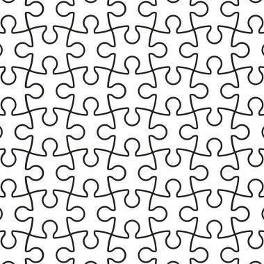 Bulmaca parçası deseni. Siyah dış görünüş. Birbirine kenetlenmiş arka plan. Kusursuz bir arkaplan. EPS 10.