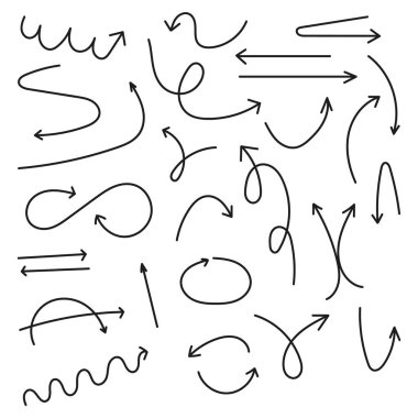 Ok simgesi ayarlandı. Kavisli ok sembolleri. Dinamik hareket okları. Siyah yönlü şekiller. EPS 10.