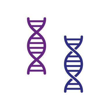 DNA sarmal simgeleri. Mor mavi renkler. Genetik bilim sembolü. Vektör biyolojisi illüstrasyonu. EPS 10.