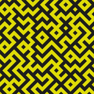 Soyut sarı desen. Geometrik labirent dokusu. Kalın siyah kontrast. Optik illüzyon tasarımı. EPS 10