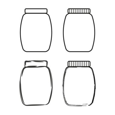 Kavanozlar tasarlandı. Cam varyasyonlar. Minimalist konsept sanat. Siyah ve beyaz tonlar. EPS 10.