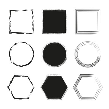 Soyut geometrik çerçeveler. Siyah ve beyaz. Dairesel ve açısal şekiller. Minimum vektör koleksiyonu. EPS 10.