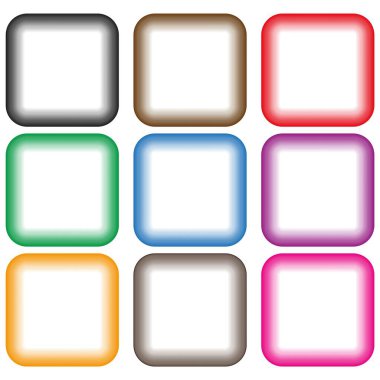 Renkli kare şekiller. Gradyan doldurulmuş simgeler. Parlak vektör tasarımı. Yuvarlak çerçeve. EPS 10.