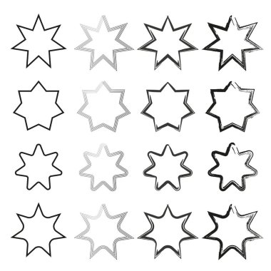 Yıldız şekilleri. Sekizinci derece soyut. Geometrik ana hat sembolleri. Siyah sanatsal unsurlar. EPS 10.