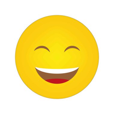 Mutlu emoji suratı. Sarı gülümseyen yüz ifadesi. Pozitif ruh hali ikonu. Parlak neşeli bir sembol. EPS 10.