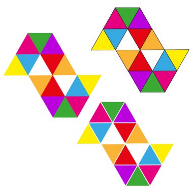 Üçgen kuş deseni. Renkli çokgen fayanslar. Soyut kuş vektörü. Geometrik simetri sanatı. EPS 10.