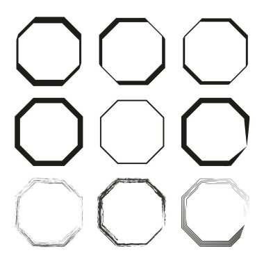 Sekizgen çerçeve hazır. Vektör hatları temiz. Keskin kenarları siyah. Beyaz düz arka plan. EPS 10.