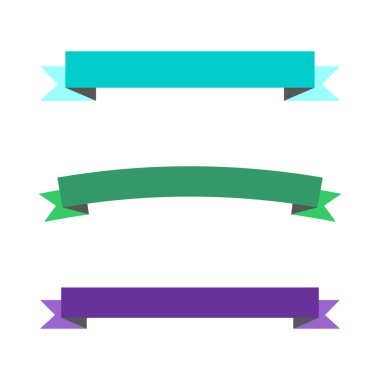 Düz kurdele pankartı. Eğimli çizgili vektör. Renkli kurdele şekli. Parlak etiket elemanı. EPS 10.