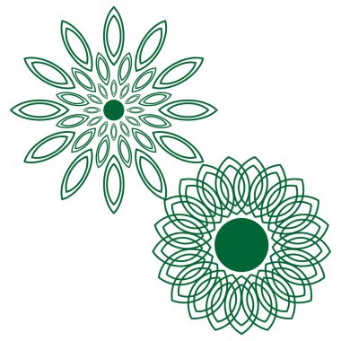 Mandala süs deseni. Yaprak şeklinde dekorasyon. Dairesel yeşil vektör. Çiçek sembolü tekrarlanıyor. EPS 10.