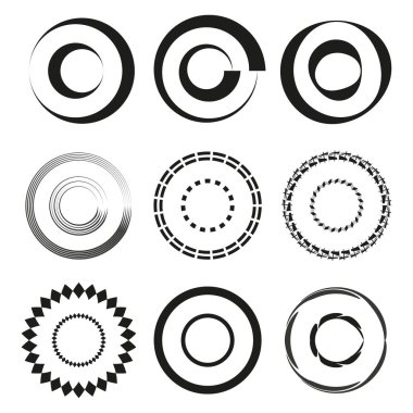 Geometrik daire deseni. Siyah beyaz kontrast. Eğimli çizgi tasarımı. Vektör minimum yerleşimi. EPS 10.
