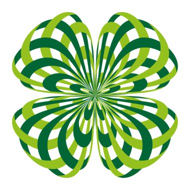 Yeşil çiçek sarmalı. Işıl ışıl taç yaprakları. Dekoratif illüzyon formu. Vektör soyut tasarımı. EPS 10.