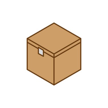 Karton kutu simgesi. Kahverengi nakliye şekli. Vektör paket sembolü. Isometric kapalı karton. EPS 10.