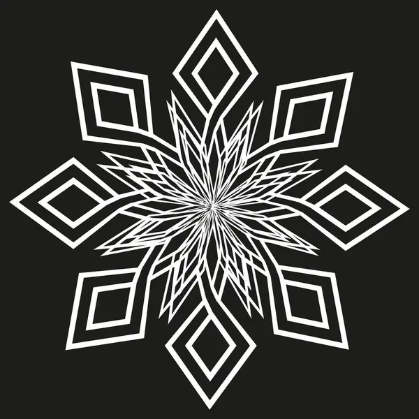 Beyaz kar tanesi deseni. Geometrik kış şekli. Siyah arka plan kontrastı. Soyut soğuk vektör. EPS 10