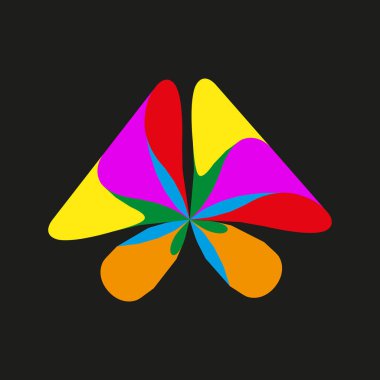 Siyah arka plan üçgeni. Yaprak rengi şekli. Vektör soyut figür. Simetrik kalın sembol. EPS 10.