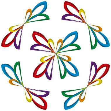 Renkli çiçek formu. Yaprak vektör şekli. Soyut döngü simetrisi. Parlak kıvrımlı tasarım. EPS 10.