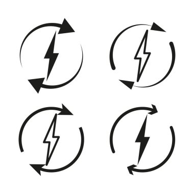 Ok döndürme simgeleri. Elektrikli yıldırım sembolü. Hareket vektör formu. Dairesel güç şekli. EPS 10.