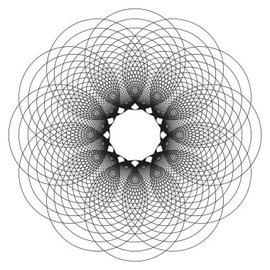 Radyal ağ formu. Dairesel geometrik desen. Siyah soyut simetri. Vektör yapı çekirdeği. EPS 10.