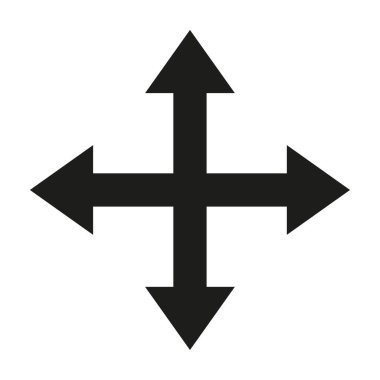 Dört yönlü ok. Seyrüsefer sembolünü taşı. Siyah işaret simgesi. Vektör arayüzü. EPS 10.