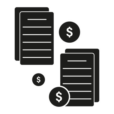 Belge simgesi vektörü. Siyah beyaz dosya. Dolar madeni para sembolü. Soyut finansal şekil. EPS 10.