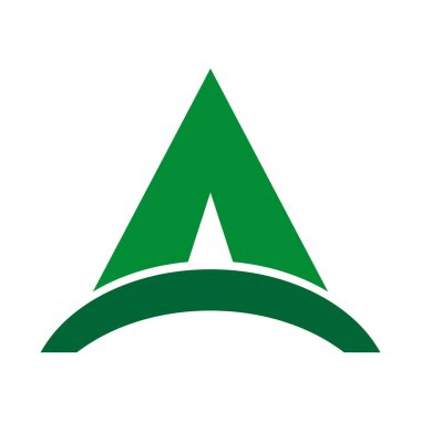 Yeşil üçgen ikonu. Soyut yön sembolü. Keskin ok şekli. Vektör minimum tasarım. EPS 10.