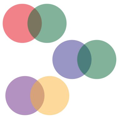 Üst üste binen renk çemberleri. Şeffaf yuvarlak şekiller. Vektör bileşimi kalıbı. Yumuşak pastel palet. EPS 10.